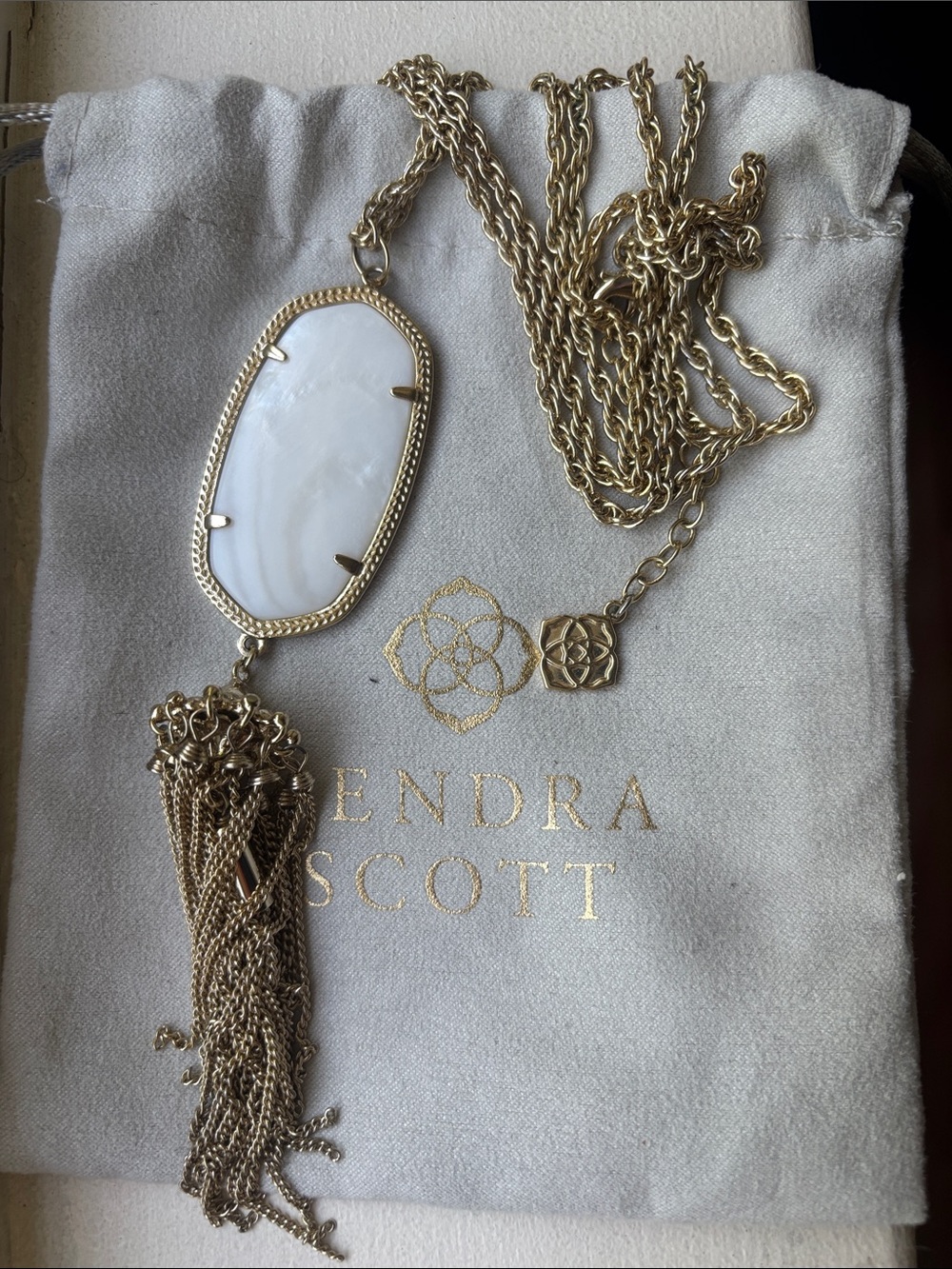 Kendra Scott Gold-tone White Pearl Pendant Necklace with Chain Tassel